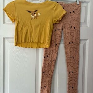 Yellow Eevee Crop Top Leggings Set girls size 7/8